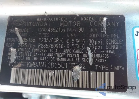 2005 Hyundai Tucson Gls/Lx из США, поврежденный, VIN KM8JN12D65U117332